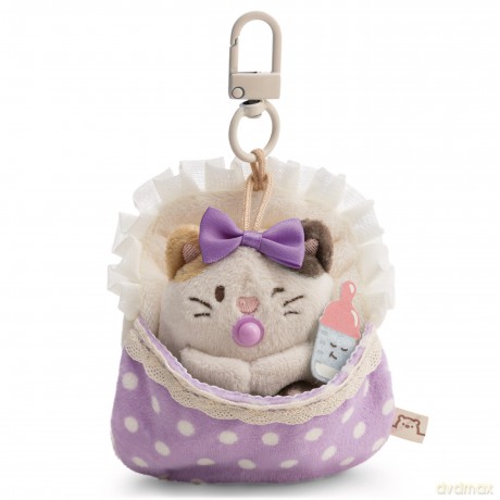 NICI Zestaw pluszak kot Angy 7 cm z butelką dla niemowląt i łóżeczkiem z karabińczykiem, w pudełku prezentowym 8,5 × 6,5 × 13 cm