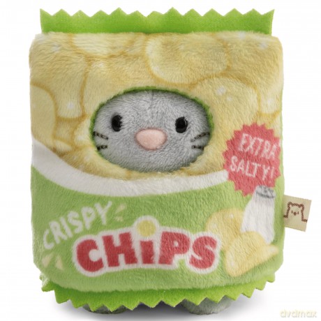 NICI Zestaw pluszak mysz Nibbli 8 cm z chipsem i strojem opakowania chipsów, w pudełku prezentowym 8,5 × 6,5 × 10 cm