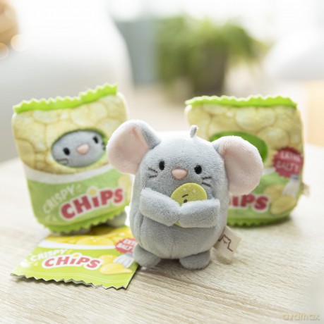 NICI Zestaw pluszak mysz Nibbli 8 cm z chipsem i strojem opakowania chipsów, w pudełku prezentowym 8,5 × 6,5 × 10 cm