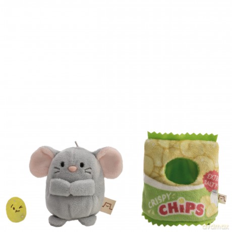 NICI Zestaw pluszak mysz Nibbli 8 cm z chipsem i strojem opakowania chipsów, w pudełku prezentowym 8,5 × 6,5 × 10 cm
