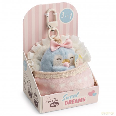NICI Zestaw pluszak pingwin Waddle 7 cm z piłką i łóżeczkiem z karabińczykiem, w pudełku prezentowym 8,5 × 6,5 × 13 cm
