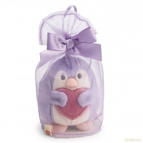 NICI Zestaw pluszak pingwin Waddle fioletowy 8 cm z kieszonką w kształcie serca i strojem z organzy, w pudełku prezentowym
