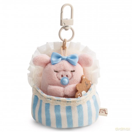 NICI Zestaw pluszak świnka Onk 7 cm z misiem i łóżeczkiem z karabińczykiem, w pudełku prezentowym 8,5 × 6,5 × 13 cm