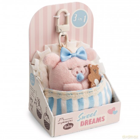 NICI Zestaw pluszak świnka Onk 7 cm z misiem i łóżeczkiem z karabińczykiem, w pudełku prezentowym 8,5 × 6,5 × 13 cm