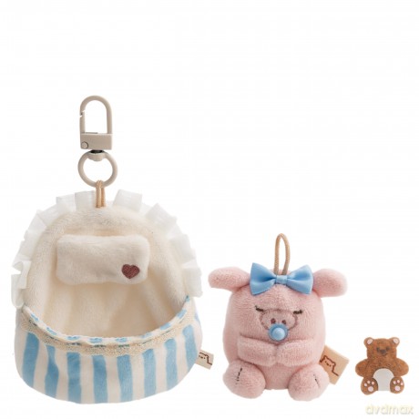 NICI Zestaw pluszak świnka Onk 7 cm z misiem i łóżeczkiem z karabińczykiem, w pudełku prezentowym 8,5 × 6,5 × 13 cm