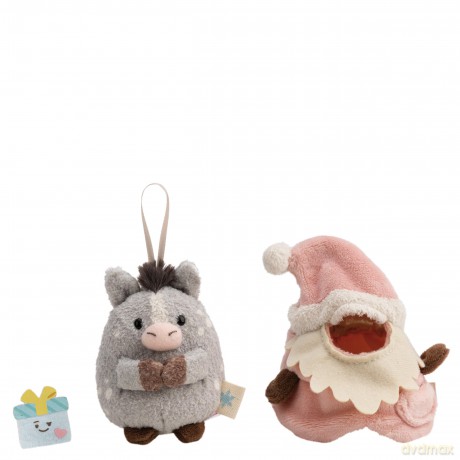 NICI Zestaw pluszak kucyk Hoppi szary 8 cm z prezentem i strojem Mikołaja, w pudełku prezentowym 8,5 × 6,5 × 10 cm