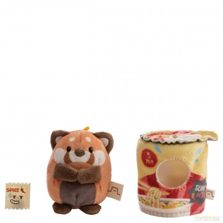 NICI Zestaw pluszak panda ruda Akai 8 cm z przyprawą i strojem opakowania makaronu instant, w pudełku prezentowym 8,5 × 6,5 × 10 cm