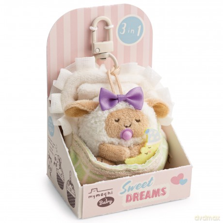 NICI Zestaw pluszak owca Wools 7 cm z księżycem i łóżeczkiem z karabińczykiem, w pudełku prezentowym 8,5 × 6,5 × 13 cm