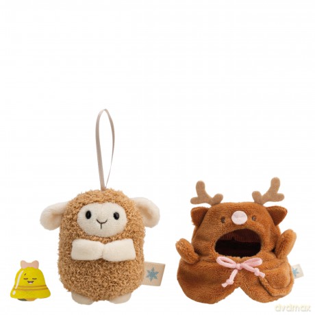 NICI Zestaw pluszak owca Wools brązowa 8 cm z dzwoneczkiem i strojem renifera, w pudełku prezentowym 8,5 × 6,5 × 10 cm