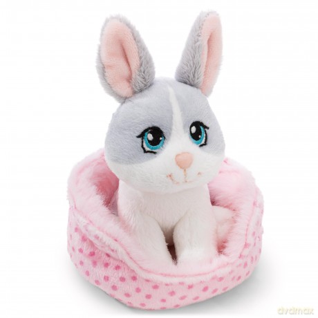 NICI Pluszak zajączek szary 12 cm siedzący w różowym koszyku