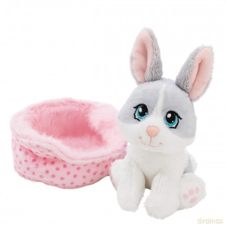 NICI Pluszak zajączek szary 12 cm siedzący w różowym koszyku