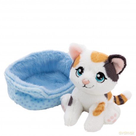 NICI Pluszak kot calico trójkolorowy 12 cm siedzący w niebieskim koszyku