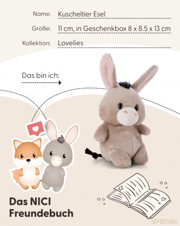 NICI Pluszak osiołek 11 cm w pudełku prezentowym 8 × 8,5 × 13 cm