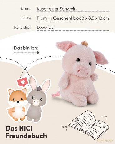 NICI Pluszak świnka 11 cm w pudełku prezentowym 8 × 8,5 × 13 cm