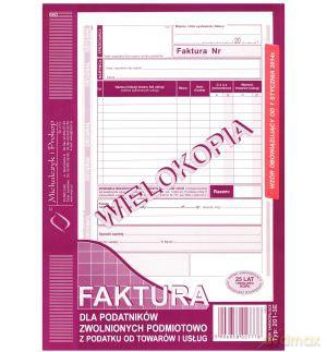 Faktura dla podatników zwolnionych podmiotowo z podatku od towarów i usług A5 201-3E