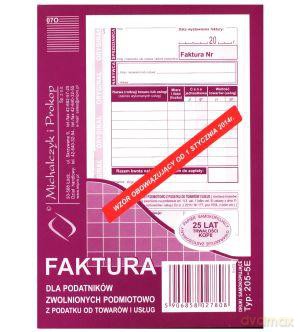 Faktura dla podatników zwolnionych podmiotowo z podatku od towarów i usług A6 205-5E
