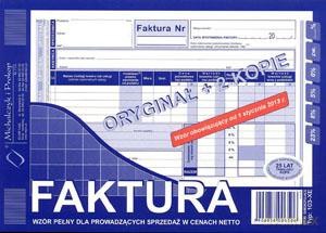 Faktura VAT A5 103-XE Pełna oryginał + 2 kopie
