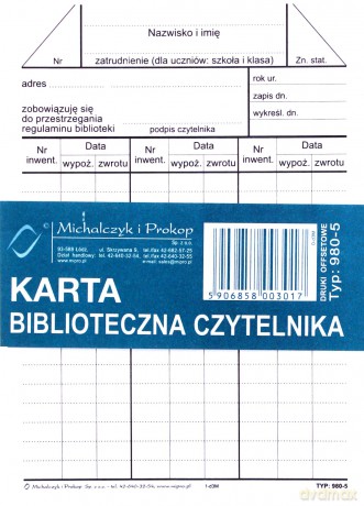 Karta biblioteczna czytelnika A6 980-5
