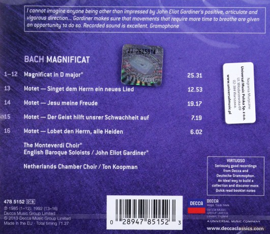 John Eliot Gardiner: Bach Magnificat In D (Virtuoso) [CD]