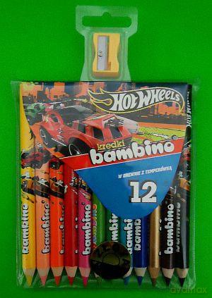 Kredki Bambino 12 kolorów w drewnie Hot Wheels z nadrukiem