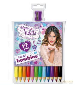 Kredki Bambino 12 kolorów w drewnie z temperówką Violetta