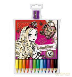 Kredki Bambino w drewnie 12 kolorów Ever After High z temperówką