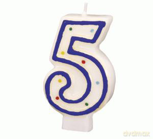 Świeczka cyfra z kropkami "5"
