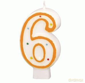 Świeczka cyfra z kropkami "6"