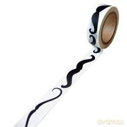 Taśma dekoracyjna papierowa washi 15mmx10m - Biała w czarne wąsy