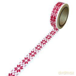 Taśma dekoracyjna papierowa washi 15mmx10m - Biała w czerwone gwiazdki