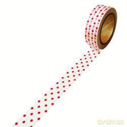Taśma dekoracyjna papierowa washi 15mmx10m - Biała w czerwone kropki