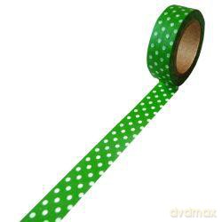 Taśma dekoracyjna papierowa washi 15mmx10m - Zielona w białe kropki