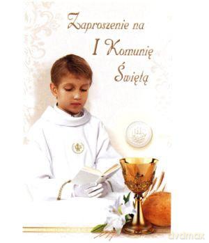 Zaproszenie na I Komunię Świętą brokatowe