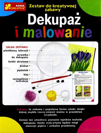 Zestaw kreatywny - Dekupaż i malowanie: Ozdobny talerzyk - Wiosenne kwiaty