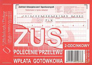 ZUS Polecenie przelewu - wpłata gotówkowa A6