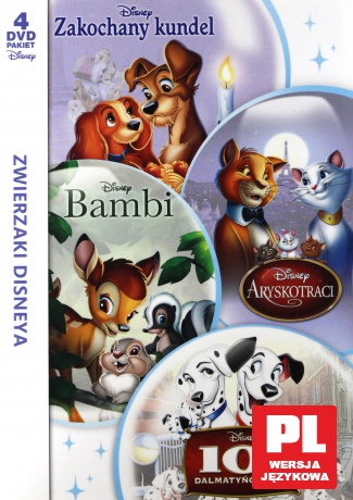 Zwierzaki Disneya Kolekcja 4 filmów (101 dalmatyńczyków, Bambi, Aryskotraci, Zakochany kundel) [BOX] [4DVD] 