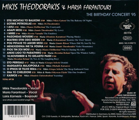 Mikis Theodorakis & Maria Farantouri: The Birthday Concert 1995 [CD]