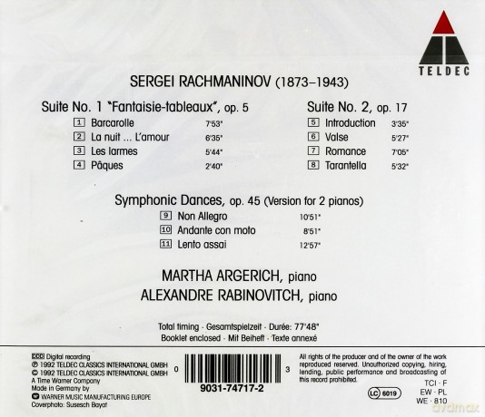 Argerich/Rabinovich: Rachmaninoff,S.: Suite Nr.1, M. [CD]