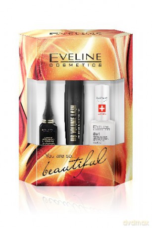 Eveline Zestaw prezentowy (eyeliner + mascara Big Volume Lash + Odżywka do paznokci 8w1) [KOSMETYKI]