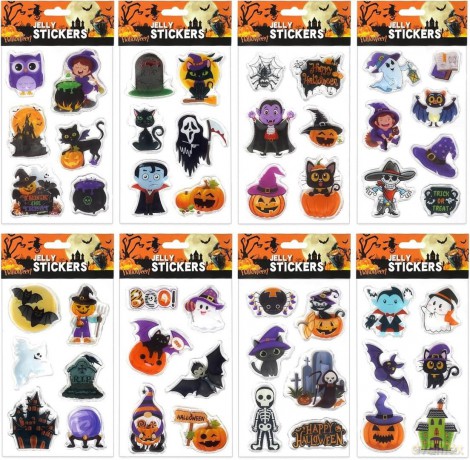 Naklejki żelowe halloween 6szt MIX