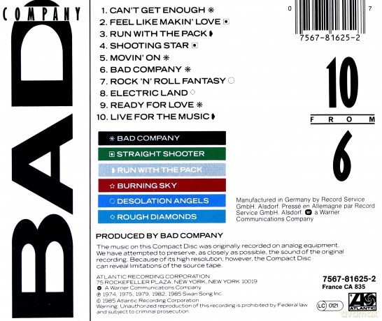 Bad Company: 10 From 6 [CD]