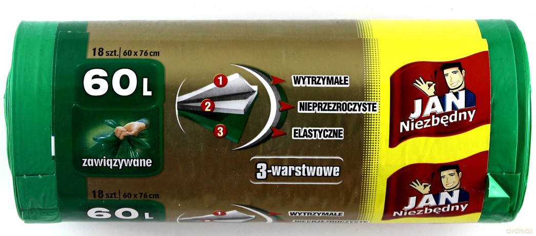 Sarantis Jan Niezbędny Worki na śmieci LD 3-warstwowe 60 L 18 szt. [CHEMIA] 