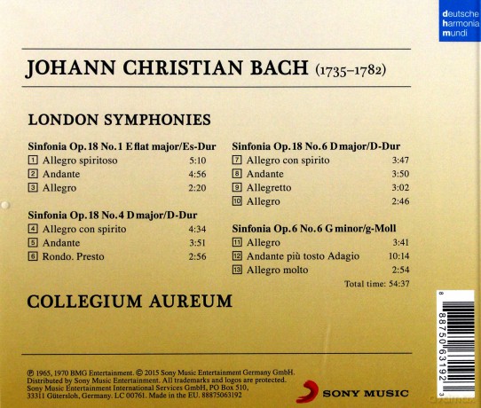 Collegium Aureum: Johann Christian Bach: Londoner Sinfonien [CD]