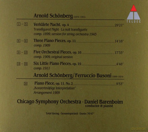 Barenboim/Cso: Schoenberg: Verklaerte Nacht [CD]