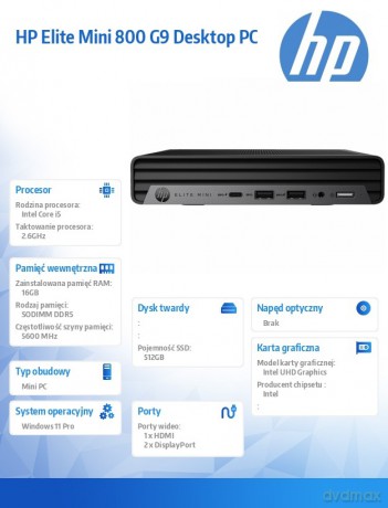 Komputer Elite Mini 800 G9 512GB/16GB/W11P 998Q5ET