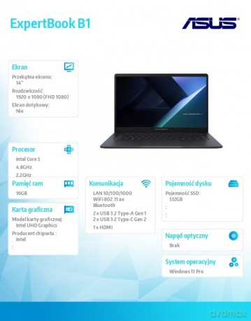 Laptop ExpertBook B1 B1403CVA-S67343X - Core 5 210H/16GB/512GB/14" FHD/Win 11 PRO/3YRS