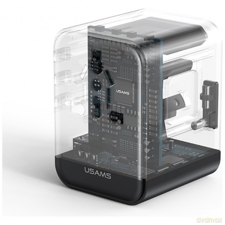 Ładowarka travel adapter 17W CC308 USB-C + USB-A 4w1 US/AU/EU/UK czarna