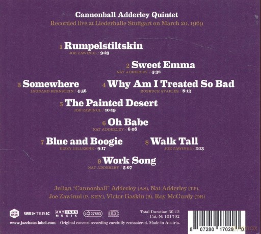 Adderley Cannonball Quintet: Legends Live - Liederhalle Stuttgart 1969 [CD]
