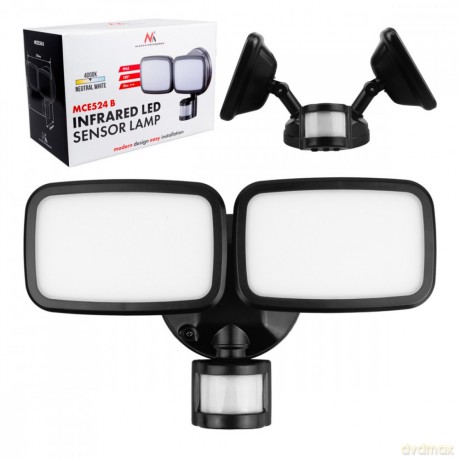 Ścienna lampa LED, czujnik PIR MCE524B 20W, 1500lm, IP65. neutral white 4000K, czarna