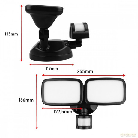 Ścienna lampa LED, czujnik PIR MCE524B 20W, 1500lm, IP65. neutral white 4000K, czarna